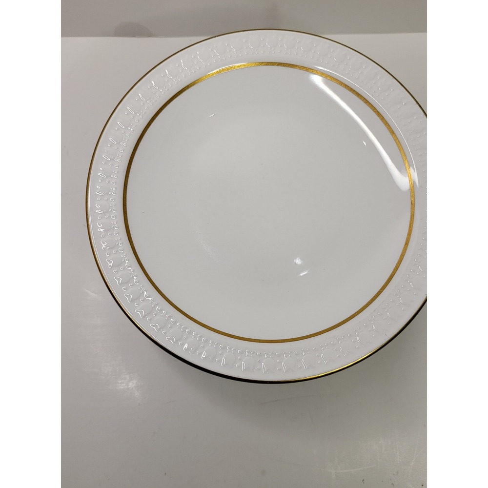 12 Corning Pyroceram Tableware White Gold Trim Embossed Rim Plates Set of 12